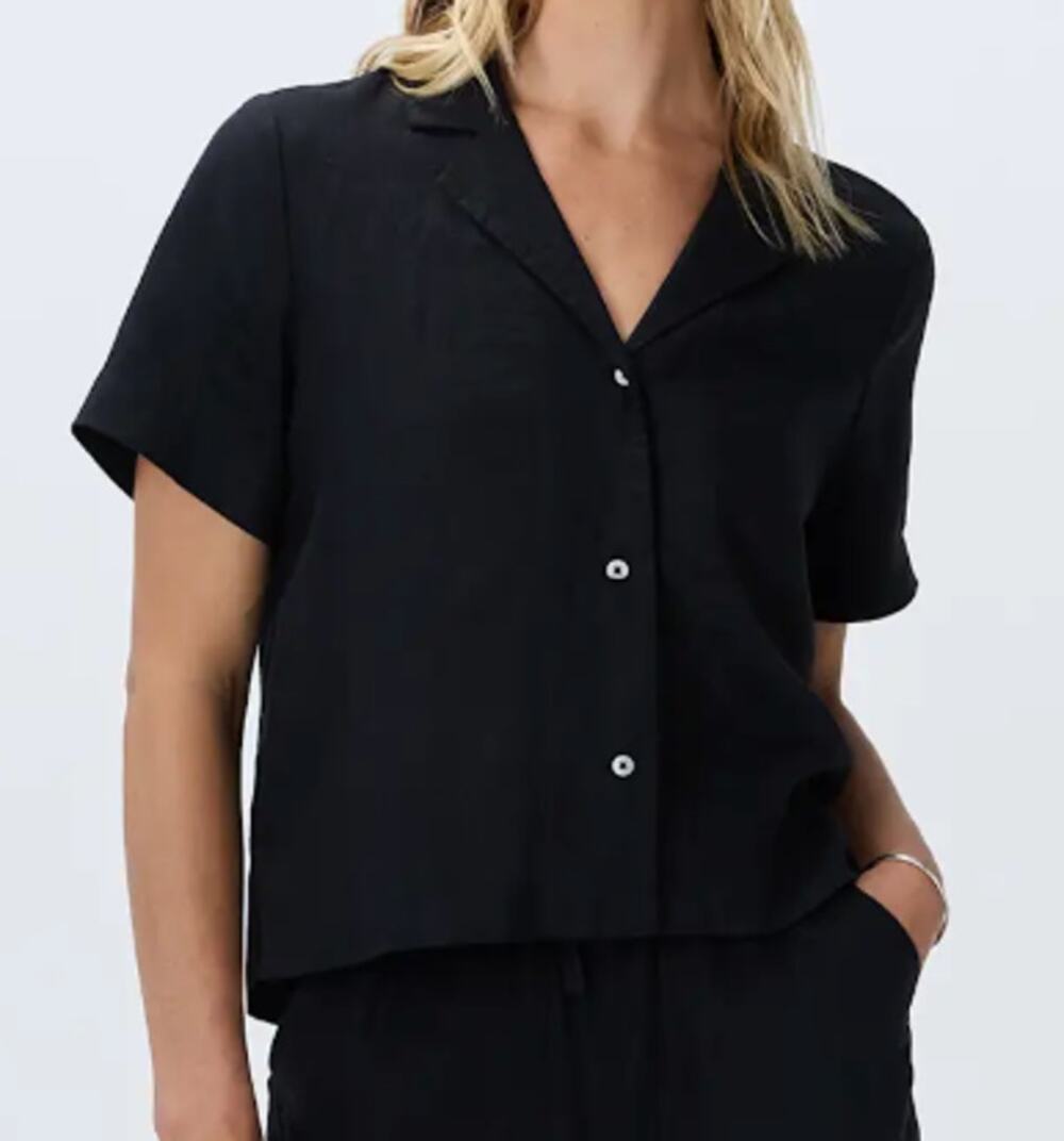 Quince 100% European Linen Camp Shirt size XL in Black